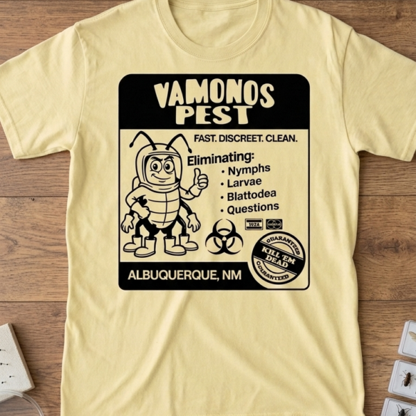 Vamonos Pest Control T-Shirt — Yellow Pages Parody Tee — Albuquerque NM